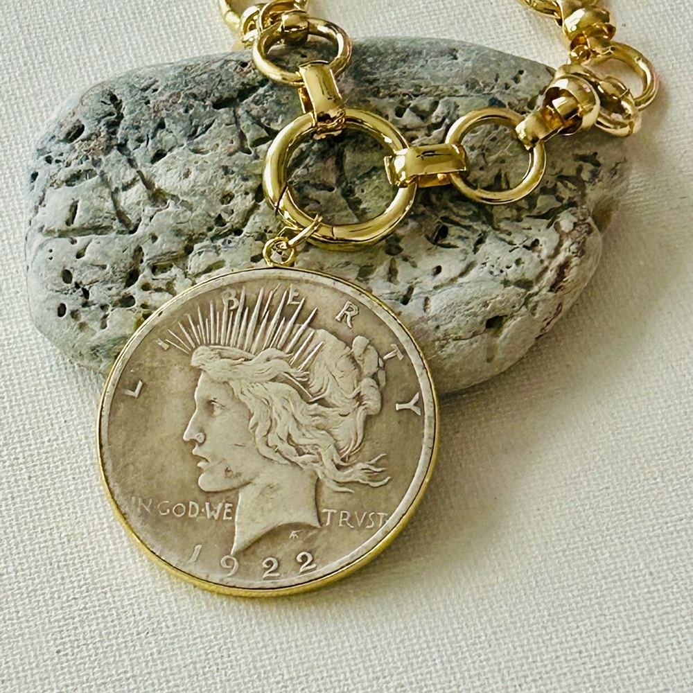 Liberty replica coin double sided medallion chain necklace